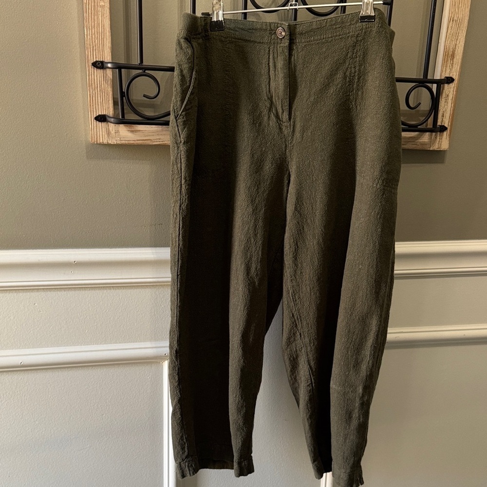 J Jill petite M Olive Green Pants linen blend - Picture 1 of 9